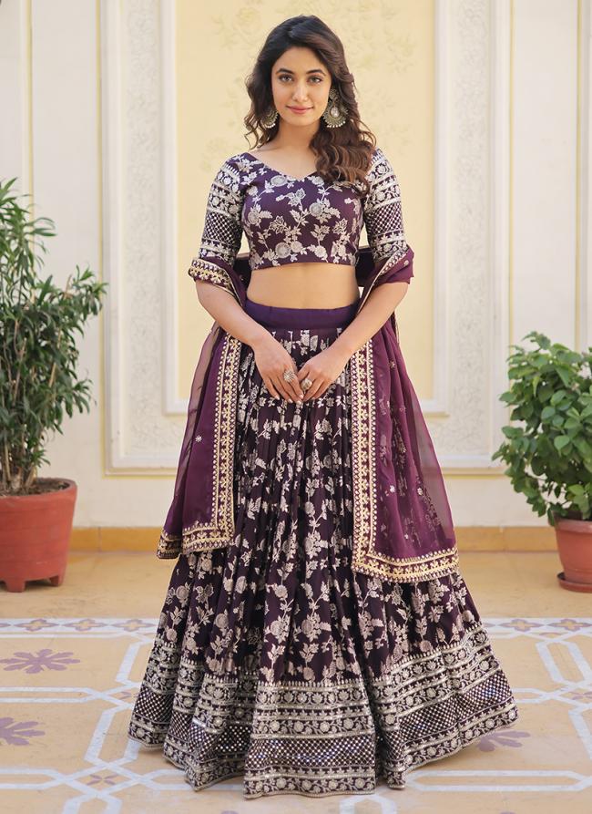 Pure Viscose Wine Wedding Wear Embroidery Work Lehenga Choli